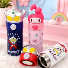 Kids Stainless Steel Cartoon Water Bottle with 3D Character Lid | Leakproof Insulated School Bottle | Ultraman & My Melody Bottle