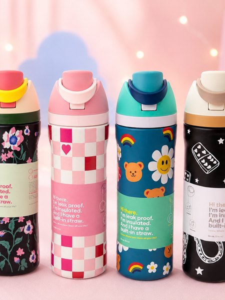 Kids Stainless Steel Vacuum Insulated Water Bottle with Straw & Carry Handle | Leakproof School Sipper Bottle | Cute Printed Water Flask
