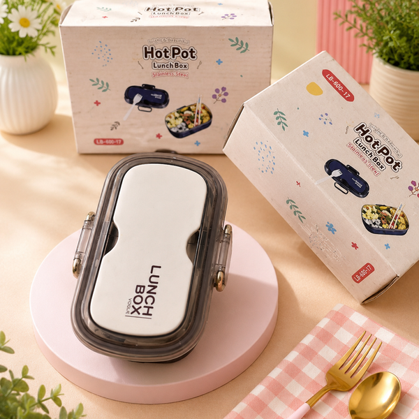 Hot Pot Stainless Steel Lunch Box with Spoon & Fork | Leakproof Insulated Lunch Box | Kids School Tiffin Box | BPA-Free Food Container