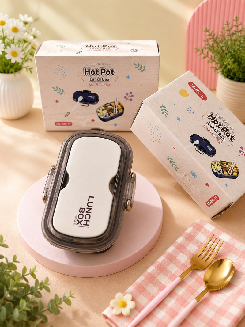 Hot Pot Stainless Steel Lunch Box with Spoon & Fork | Leakproof Insulated Lunch Box | Kids School Tiffin Box | BPA-Free Food Container
