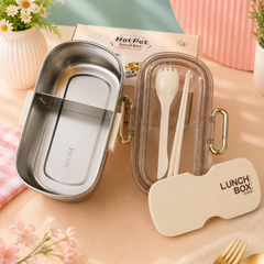 Hot Pot Stainless Steel Lunch Box with Spoon & Fork | Leakproof Insulated Lunch Box | Kids School Tiffin Box | BPA-Free Food Container