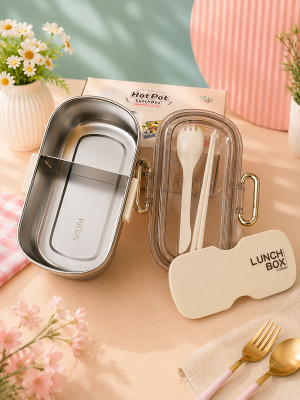 Hot Pot Stainless Steel Lunch Box with Spoon & Fork | Leakproof Insulated Lunch Box | Kids School Tiffin Box | BPA-Free Food Container