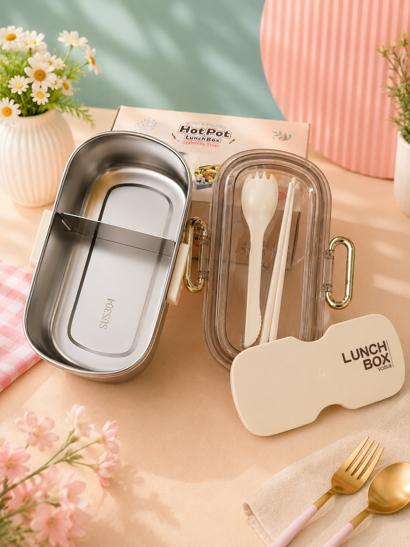 Hot Pot Stainless Steel Lunch Box with Spoon & Fork | Leakproof Insulated Lunch Box | Kids School Tiffin Box | BPA-Free Food Container