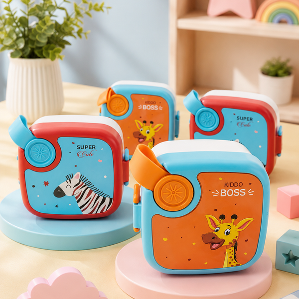 Kids Stainless Steel Bento Lunch Box with Carry Handle | Leakproof School Tiffin Box | Cartoon Animal Design