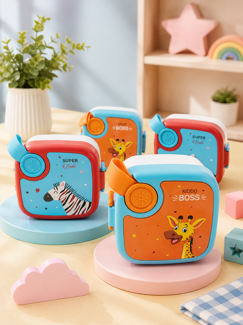 Kids Stainless Steel Bento Lunch Box with Carry Handle | Leakproof School Tiffin Box | Cartoon Animal Design