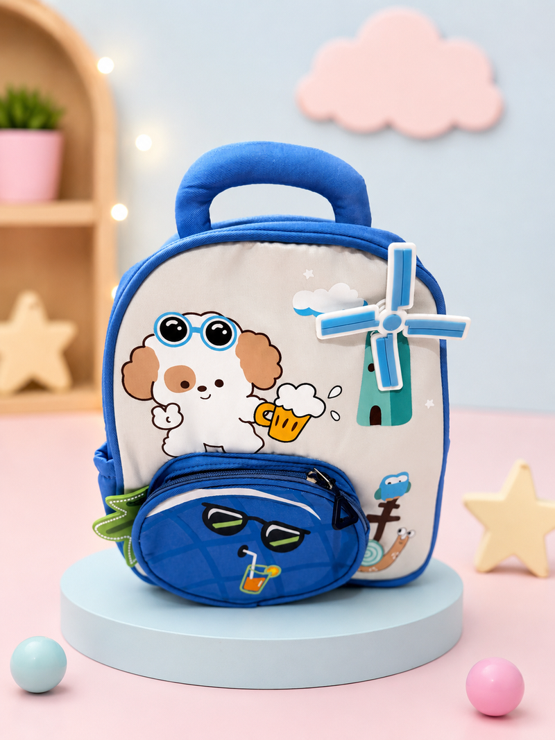 Cute Cartoon Kids Preschool Backpack | Lightweight Nursery & Kindergarten School Bag | Blue Dog Theme Backpack for Boys & Girls