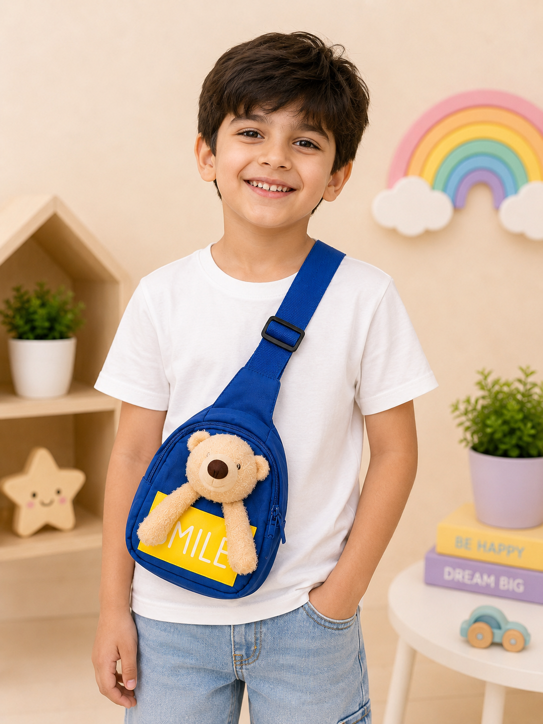 Cute Kids Cartoon Plush Chest Sling Bag | Adjustable Crossbody Shoulder Bag | Lightweight Mini Travel Bag for Boys & Girls