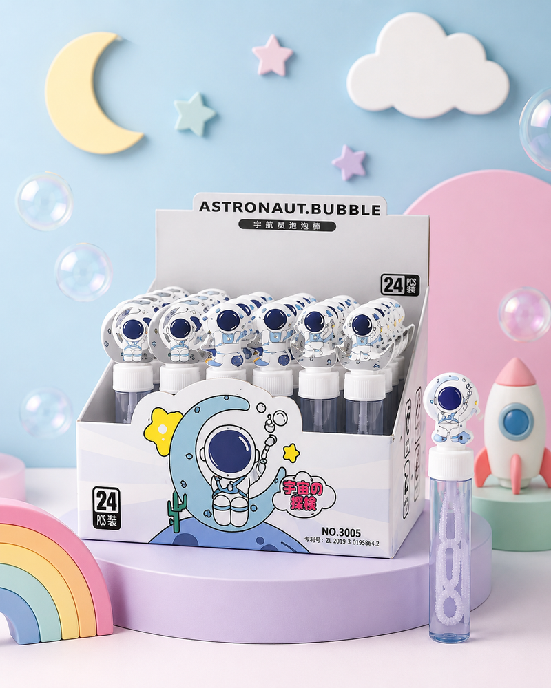 Astronaut Bubble Wand Toy for Kids | Mini Bubble Blower with Bubble Solution Bottle | Cute Space Bubble Maker | Outdoor Party Toy | Ages 3+