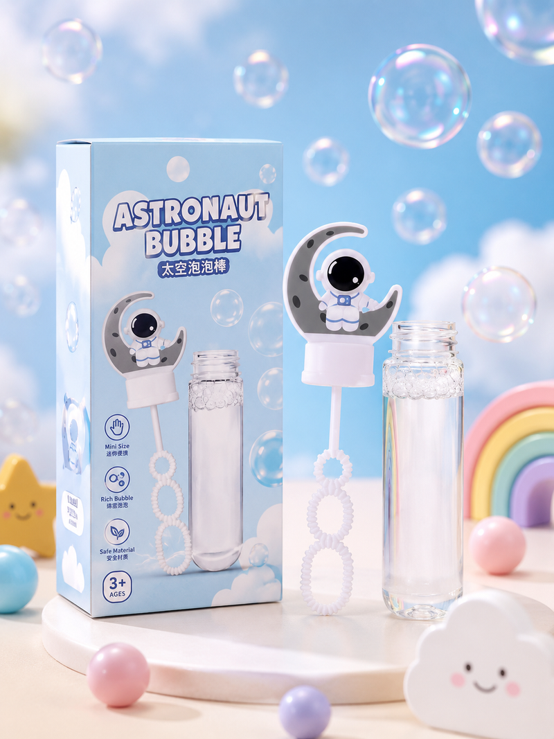 Astronaut Bubble Wand Toy for Kids | Mini Bubble Blower with Bubble Solution Bottle | Cute Space Bubble Maker | Outdoor Party Toy | Ages 3+