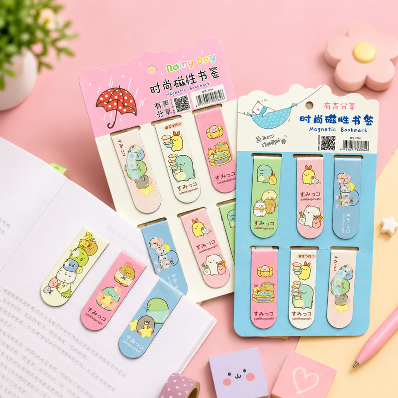 Cute Magnetic Bookmarks Set of 6 | Cartoon Page Markers for Books, Journals & Planners | Reusable Magnetic Book Clips