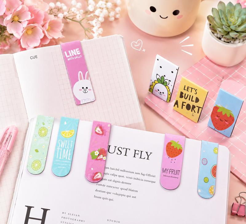 Cute Magnetic Bookmarks Set of 6 | Cartoon Page Markers for Books, Journals & Planners | Reusable Magnetic Book Clips