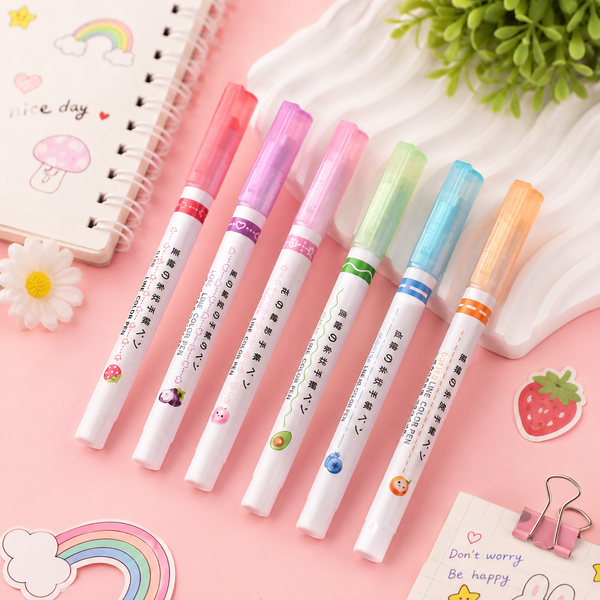6 Color Decorative Roller Stamp Marker Pens Set | Pattern Line Highlighter Pens for Journaling, DIY Crafts & School Stationery