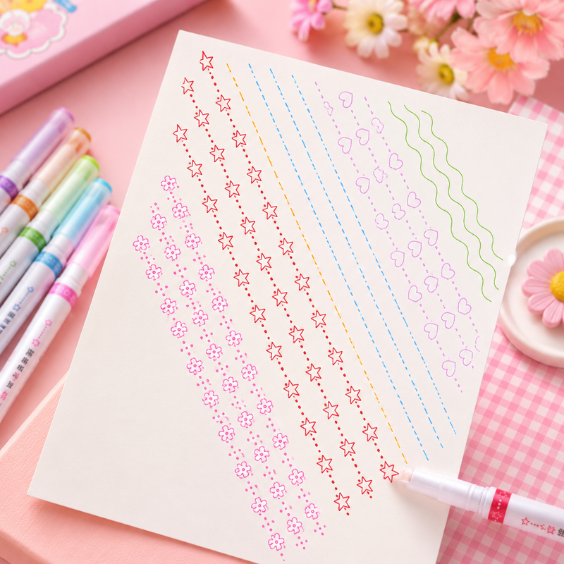 6 Color Decorative Roller Stamp Marker Pens Set | Pattern Line Highlighter Pens for Journaling, DIY Crafts & School Stationery