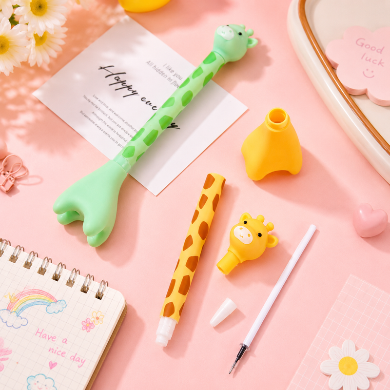 Cute Giraffe Animal Gel Pen – Kawaii Cartoon Writing Pen for Kids | Smooth 0.5mm Black Ink | School & Office Stationery