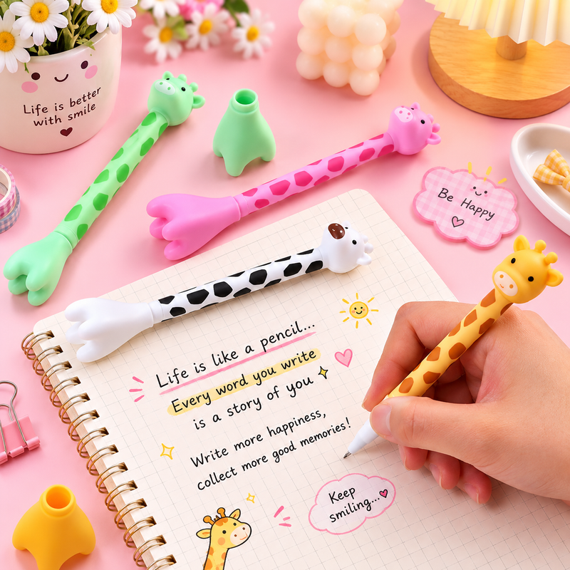 Cute Giraffe Animal Gel Pen – Kawaii Cartoon Writing Pen for Kids | Smooth 0.5mm Black Ink | School & Office Stationery
