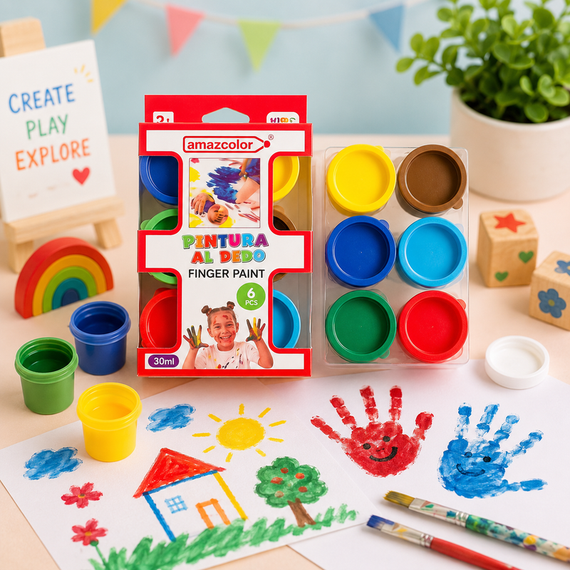 Kids Washable Finger Paint Set – 6 Vibrant Colors (30ml Each) | Non-Toxic Finger Painting Kit for Toddlers & Kids | Creative Art & Craft Supplies