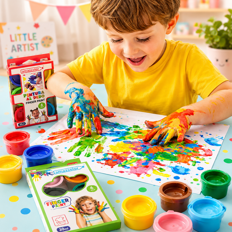 Kids Washable Finger Paint Set – 6 Vibrant Colors (30ml Each) | Non-Toxic Finger Painting Kit for Toddlers & Kids | Creative Art & Craft Supplies