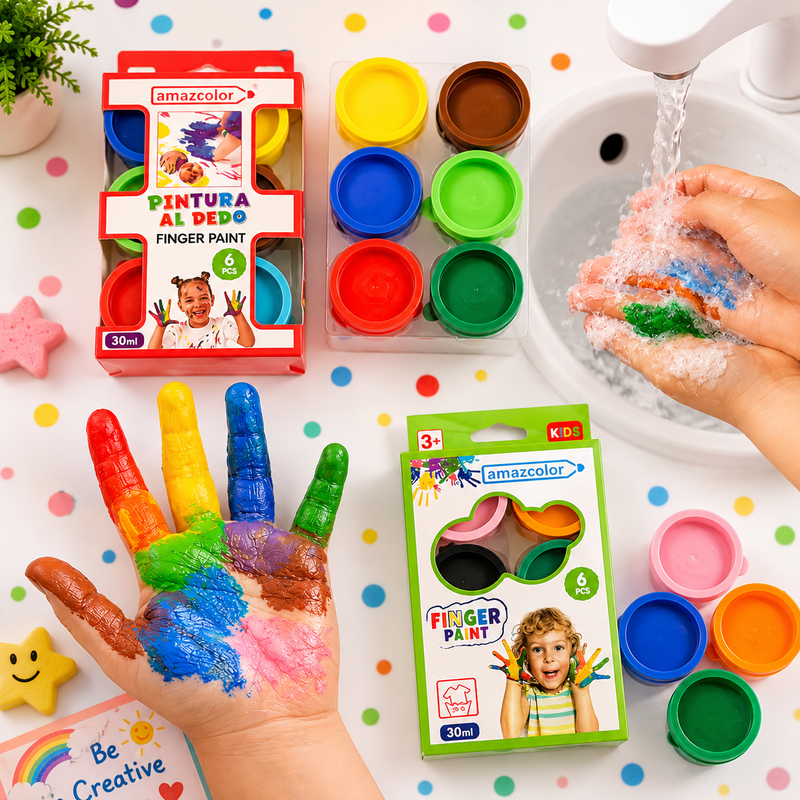 Kids Washable Finger Paint Set – 6 Vibrant Colors (30ml Each) | Non-Toxic Finger Painting Kit for Toddlers & Kids | Creative Art & Craft Supplies