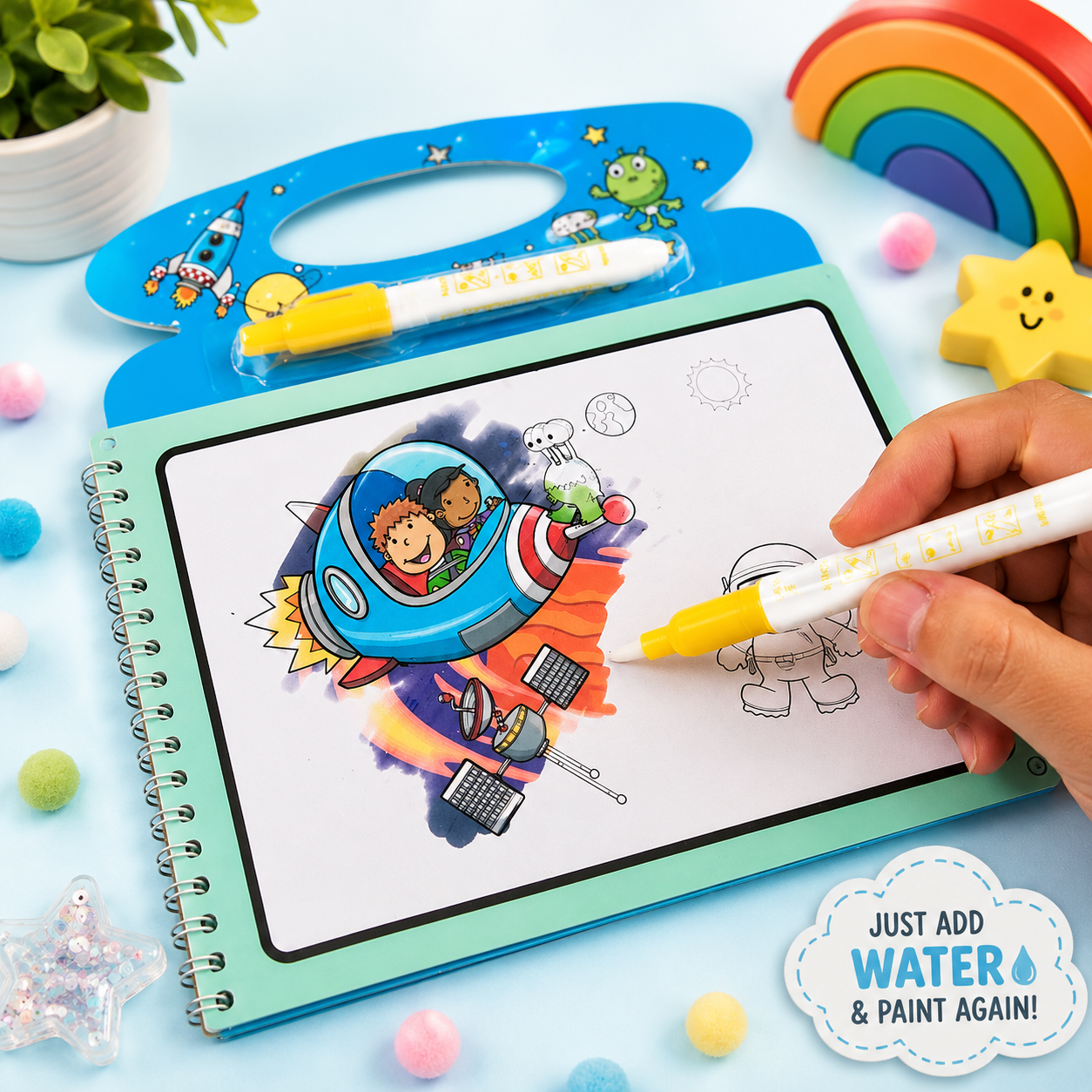 Magic Water Coloring Book for Kids with Refillable Water Pen | Reusable Mess-Free Painting Book | Educational Travel Activity Toy