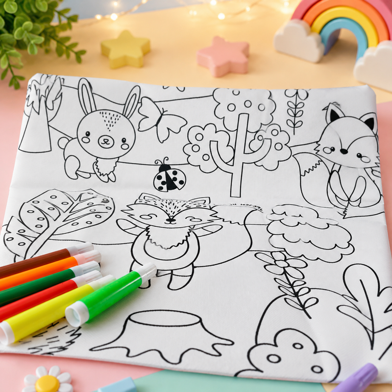 Reusable Washable Kids Coloring Mat with 6 Washable Markers | 80 x 80 cm Educational Drawing Activity Mat