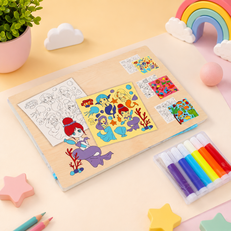 Reusable Washable Kids Coloring Mat with 6 Washable Markers | 80 x 80 cm Educational Drawing Activity Mat