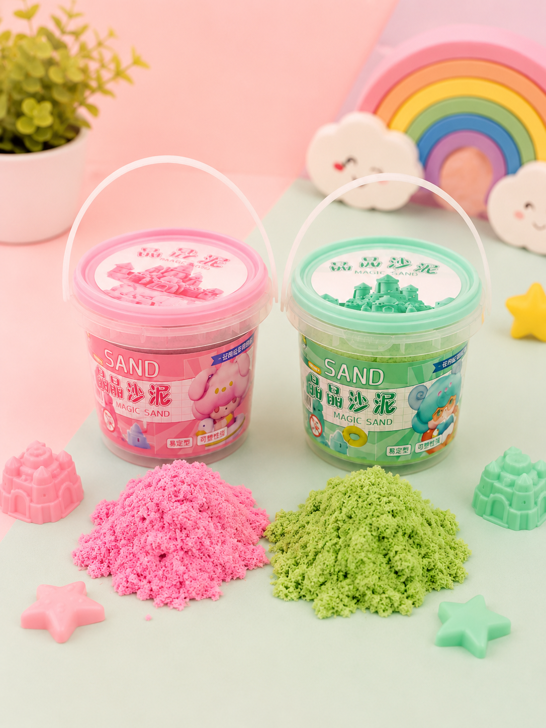 Kids Magic Sand Bucket – Soft Kinetic Sensory Play Sand with Bucket & Handle | Creative DIY Moulding Toy (3+ Years)