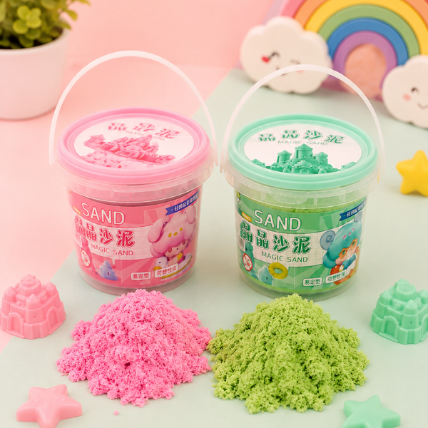 Kids Magic Sand Bucket – Soft Kinetic Sensory Play Sand with Bucket & Handle | Creative DIY Moulding Toy (3+ Years)