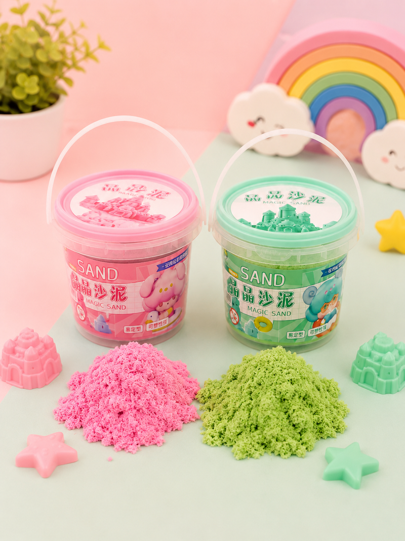 Kids Magic Sand Bucket – Soft Kinetic Sensory Play Sand with Bucket & Handle | Creative DIY Moulding Toy (3+ Years)