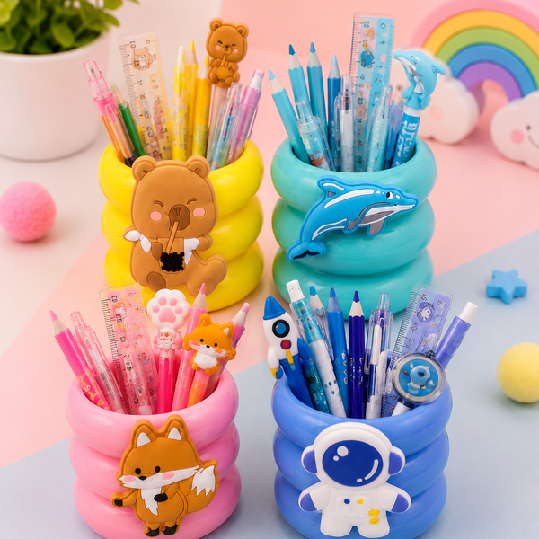 Cute Cartoon Kids Pen Stand | Kawaii Desk Organizer | Pencil Holder for Study Table