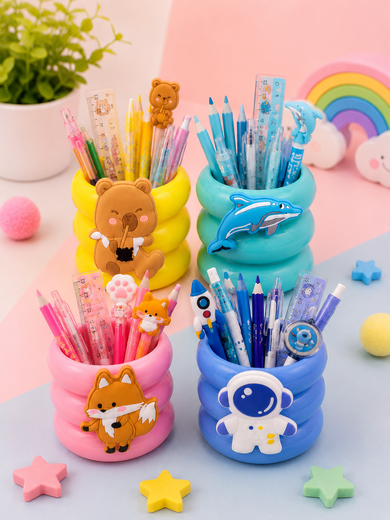 Cute Cartoon Kids Pen Stand | Kawaii Desk Organizer | Pencil Holder for Study Table