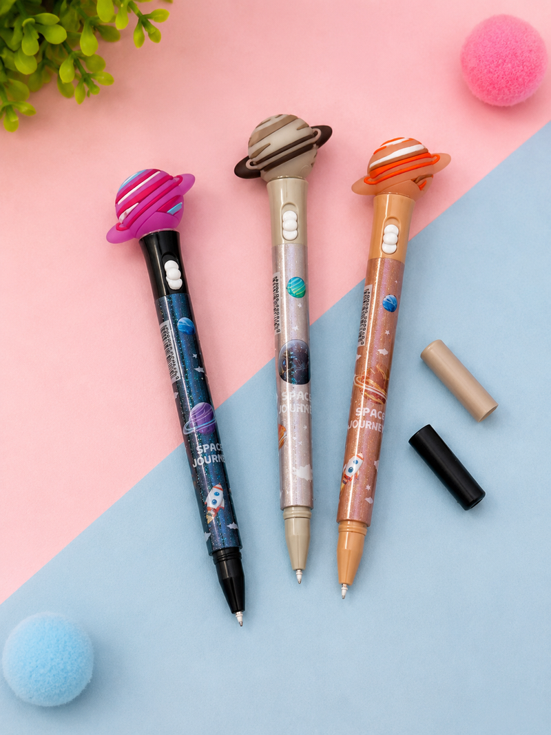 Space Journey Planet LED Light Ball Pen | Cute Planet Top Pen with Flashing Light | Smooth Writing Gel Pen for Kids, School & Gift