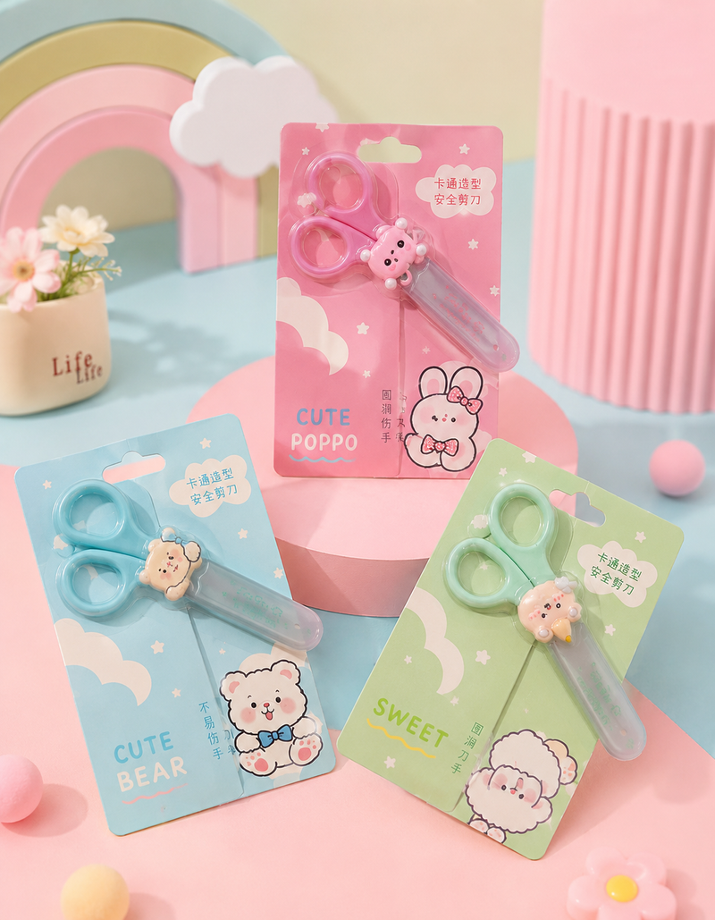Cute Cartoon Kids Safety Scissors | Child-Safe Paper Cutting Scissors for School, Craft & DIY Activities
