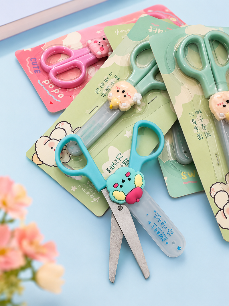 Cute Cartoon Kids Safety Scissors | Child-Safe Paper Cutting Scissors for School, Craft & DIY Activities