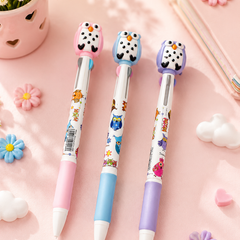 Cute Multicolor Ball Pen for Kids | Cartoon Owl Retractable Pen | School Stationery Gift