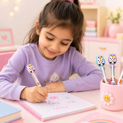 Cute Multicolor Ball Pen for Kids | Cartoon Owl Retractable Pen | School Stationery Gift