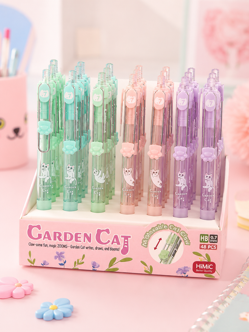 Garden Cat 0.7mm Pastel Mechanical Pencil with Cute Cat Paw Clip | Kawaii HB Pencil for School, Office & Drawing