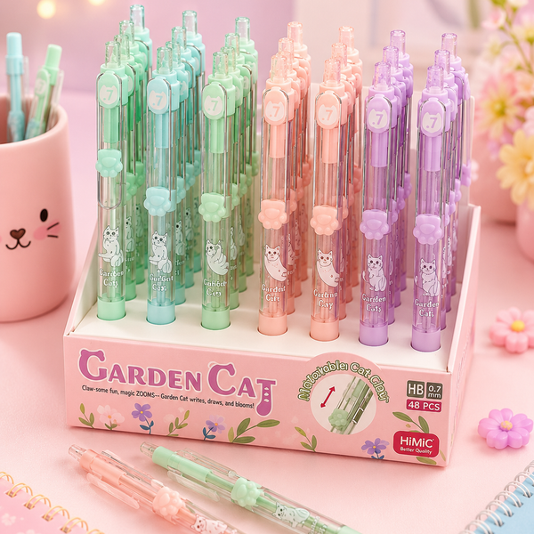 Garden Cat 0.7mm Pastel Mechanical Pencil with Cute Cat Paw Clip | Kawaii HB Pencil for School, Office & Drawing