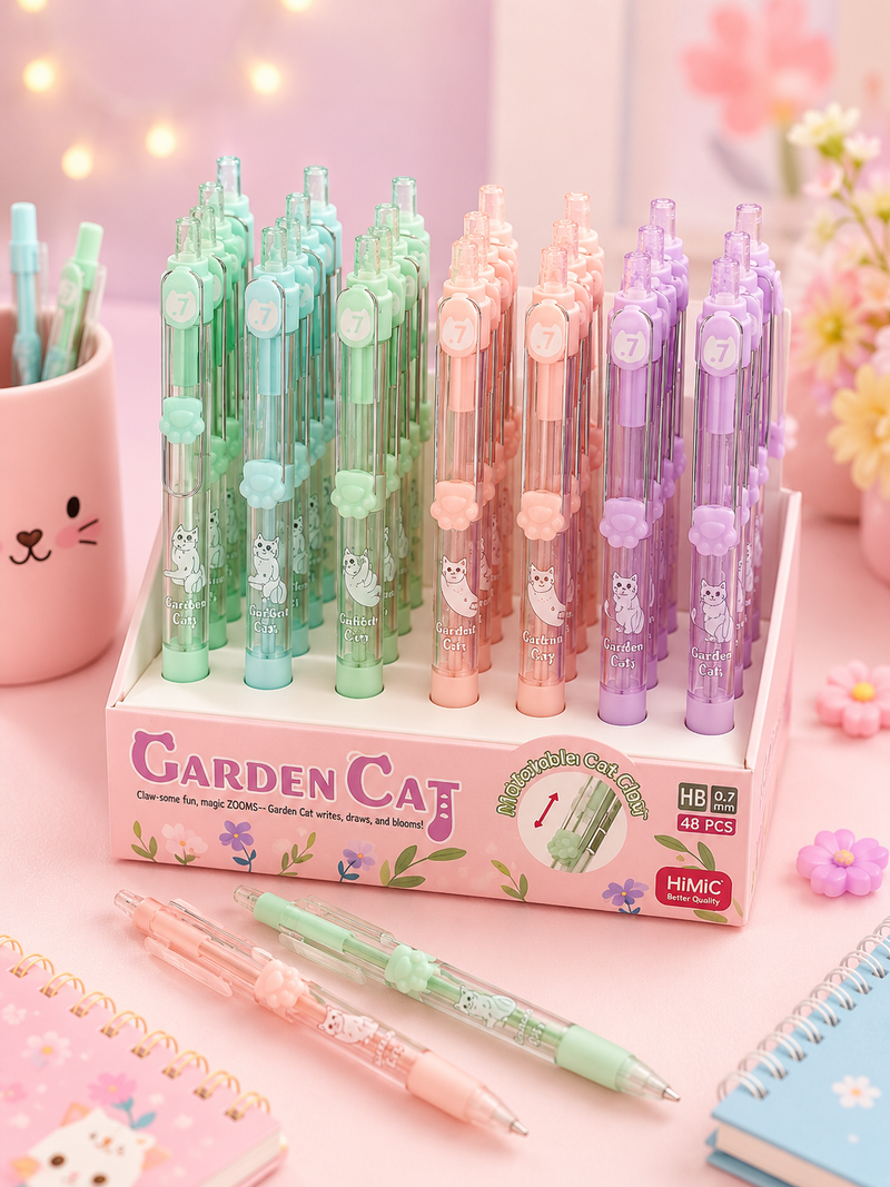 Garden Cat 0.7mm Pastel Mechanical Pencil with Cute Cat Paw Clip | Kawaii HB Pencil for School, Office & Drawing