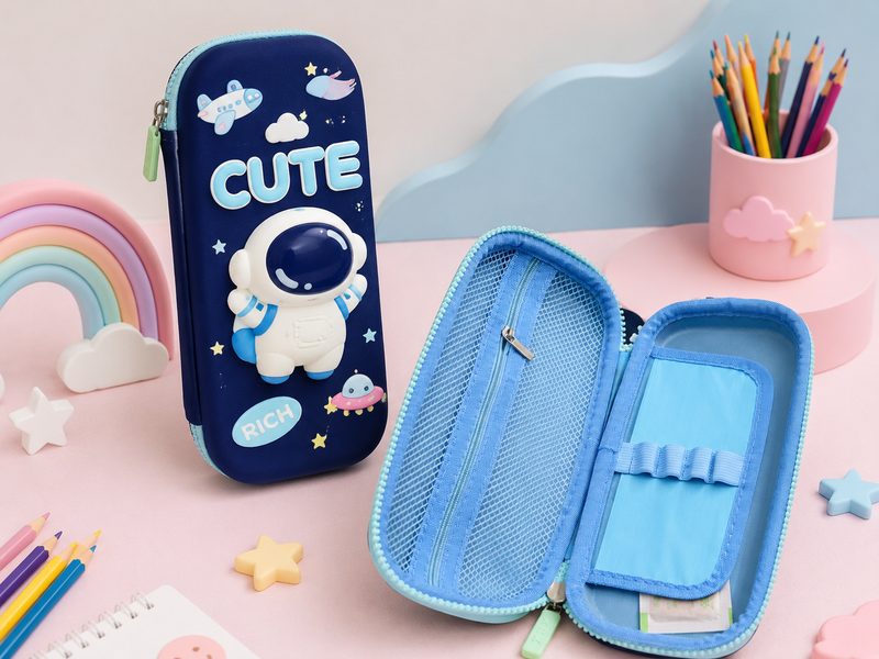 Cute Astronaut EVA Hard Shell Pencil Case for Kids | Large Capacity Waterproof Pencil Pouch | School Stationery Organizer