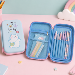 Cute Cat EVA Hard Shell Pencil Case | Large Capacity Double Zipper Pencil Box for Kids | School Stationery Organizer