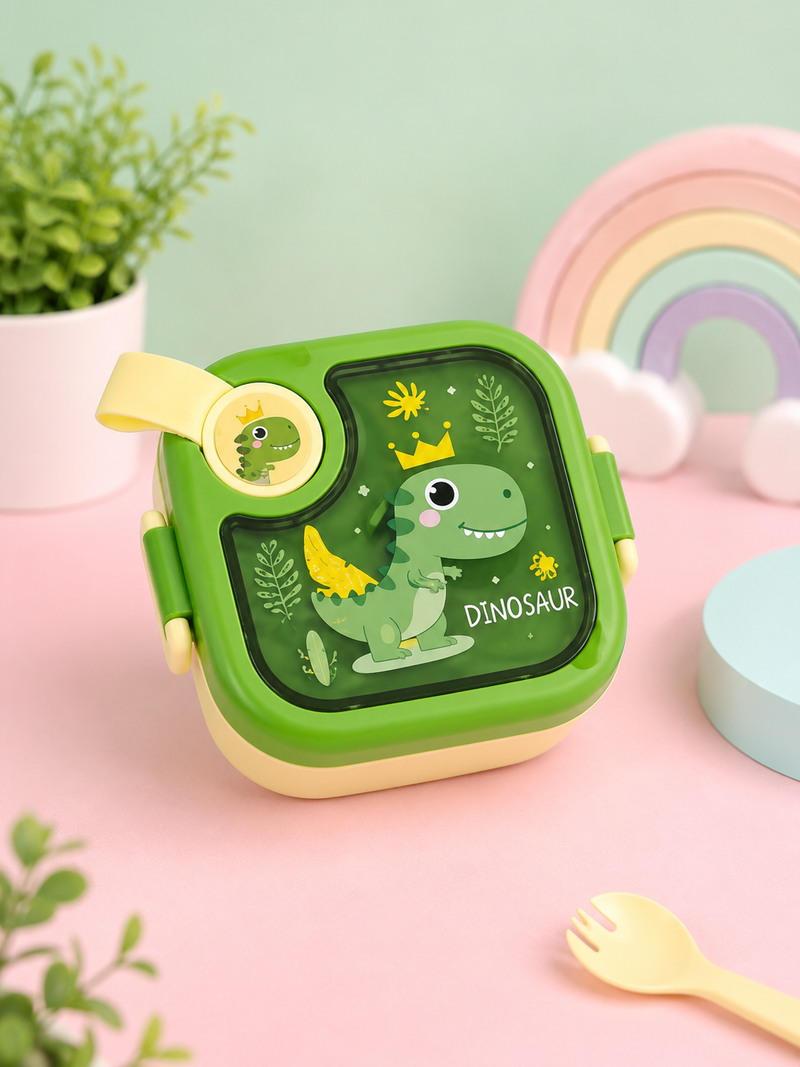 Kids Stainless Steel Lunch Box with Spoon & Fork | Leakproof Bento Lunch Box for School | Space, Duck & Dinosaur Design | Blue, Yellow & Green Color