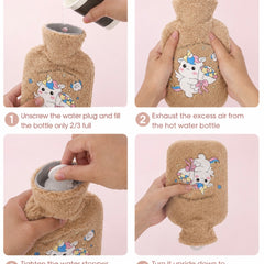 Cute Plush Hot Water Bag for Kids & Adults | 500ml Leak-Proof Rubber Hot Water Bottle | Soft Teddy Cover | Warm Compress for Period Cramps, Muscle Pain & Winter Comfort