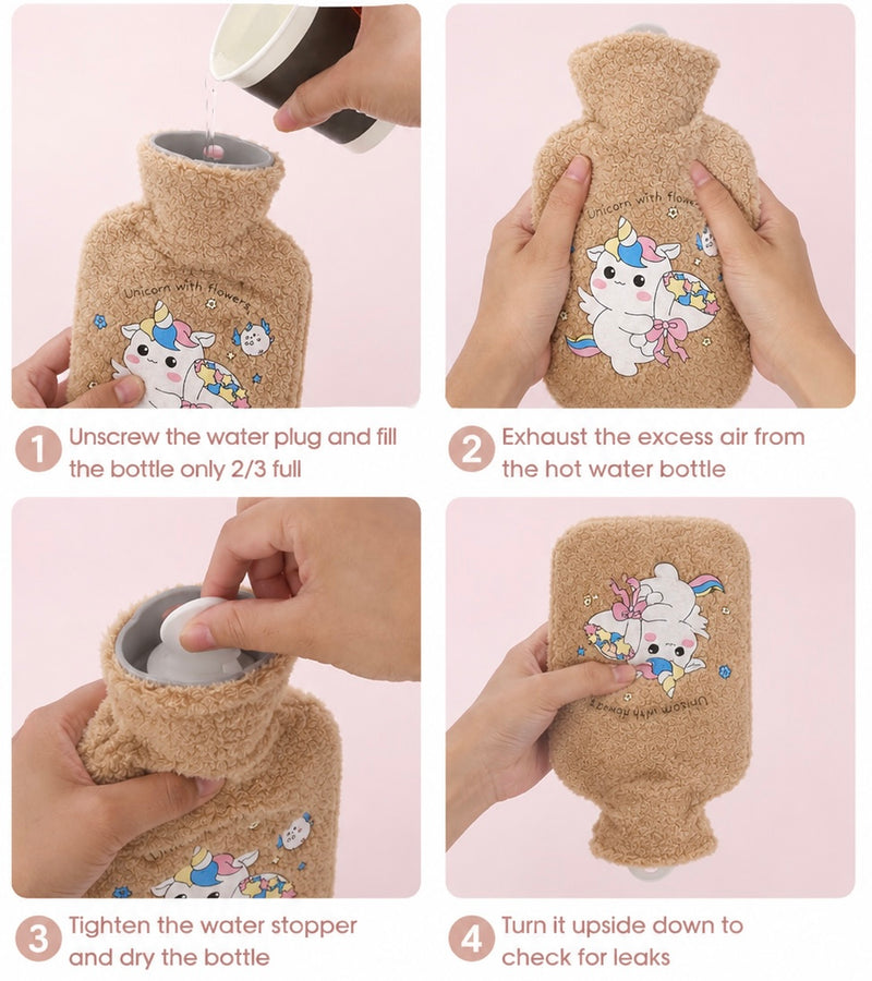 Cute Plush Hot Water Bag for Kids & Adults | 500ml Leak-Proof Rubber Hot Water Bottle | Soft Teddy Cover | Warm Compress for Period Cramps, Muscle Pain & Winter Comfort