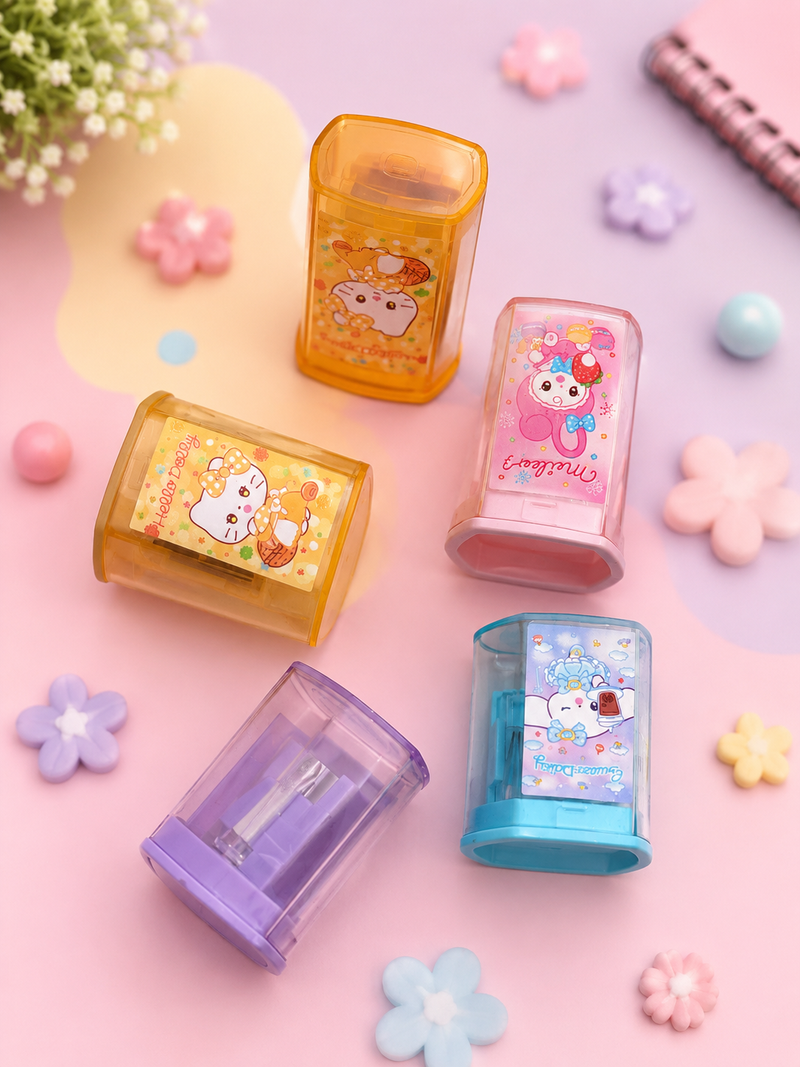 Cute Cartoon Pencil Sharpener with Shavings Container | Manual School Sharpener for Kids | Leak-Free Dust Collector | Cute Stationery Gift