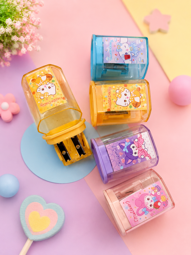 Cute Cartoon Pencil Sharpener with Shavings Container | Manual School Sharpener for Kids | Leak-Free Dust Collector | Cute Stationery Gift