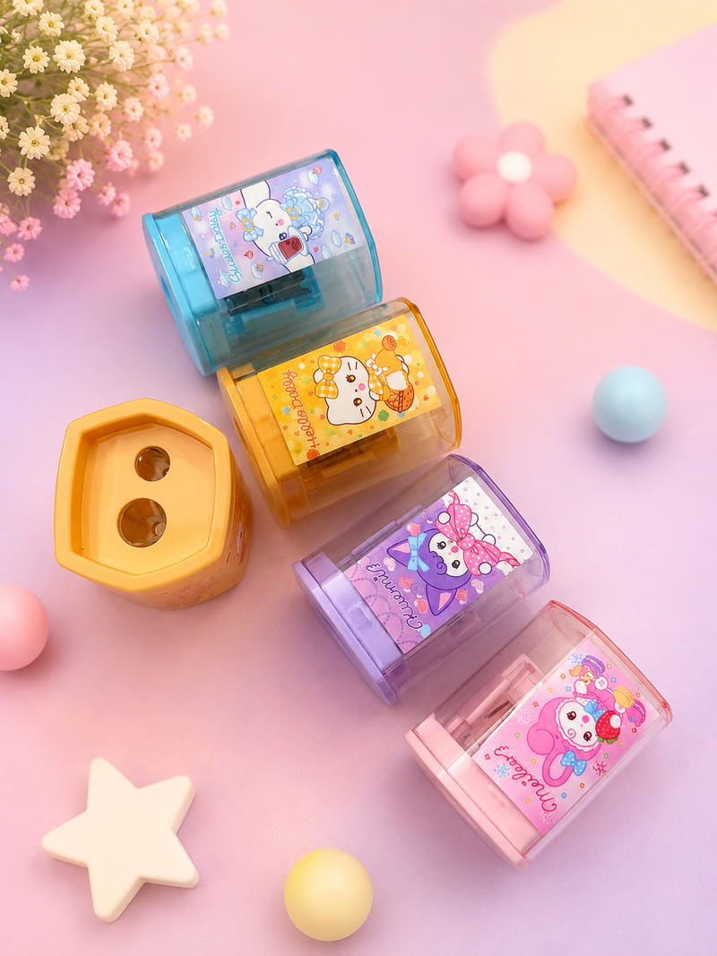 Cute Cartoon Pencil Sharpener with Shavings Container | Manual School Sharpener for Kids | Leak-Free Dust Collector | Cute Stationery Gift