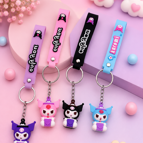 Cute Cartoon Silicone Character Keychain with Strap | Kawaii Bag Charm | Soft PVC Key Ring for Kids, Girls & Backpack Accessories