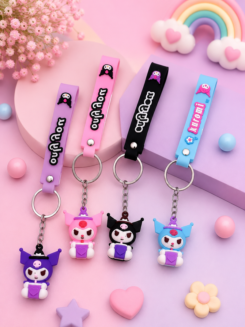 Cute Cartoon Silicone Character Keychain with Strap | Kawaii Bag Charm | Soft PVC Key Ring for Kids, Girls & Backpack Accessories