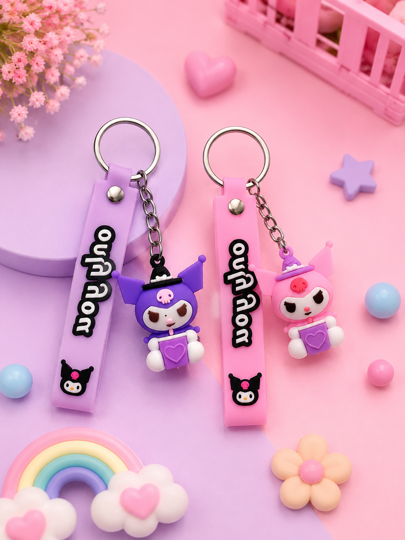 Cute Cartoon Silicone Character Keychain with Strap | Kawaii Bag Charm | Soft PVC Key Ring for Kids, Girls & Backpack Accessories