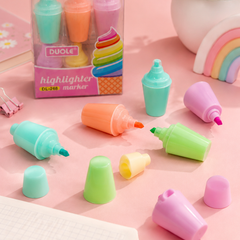 Cute Ice Cream Shape Highlighter Marker Set | Pastel Mini Highlighters for Kids | Kawaii Study Stationery